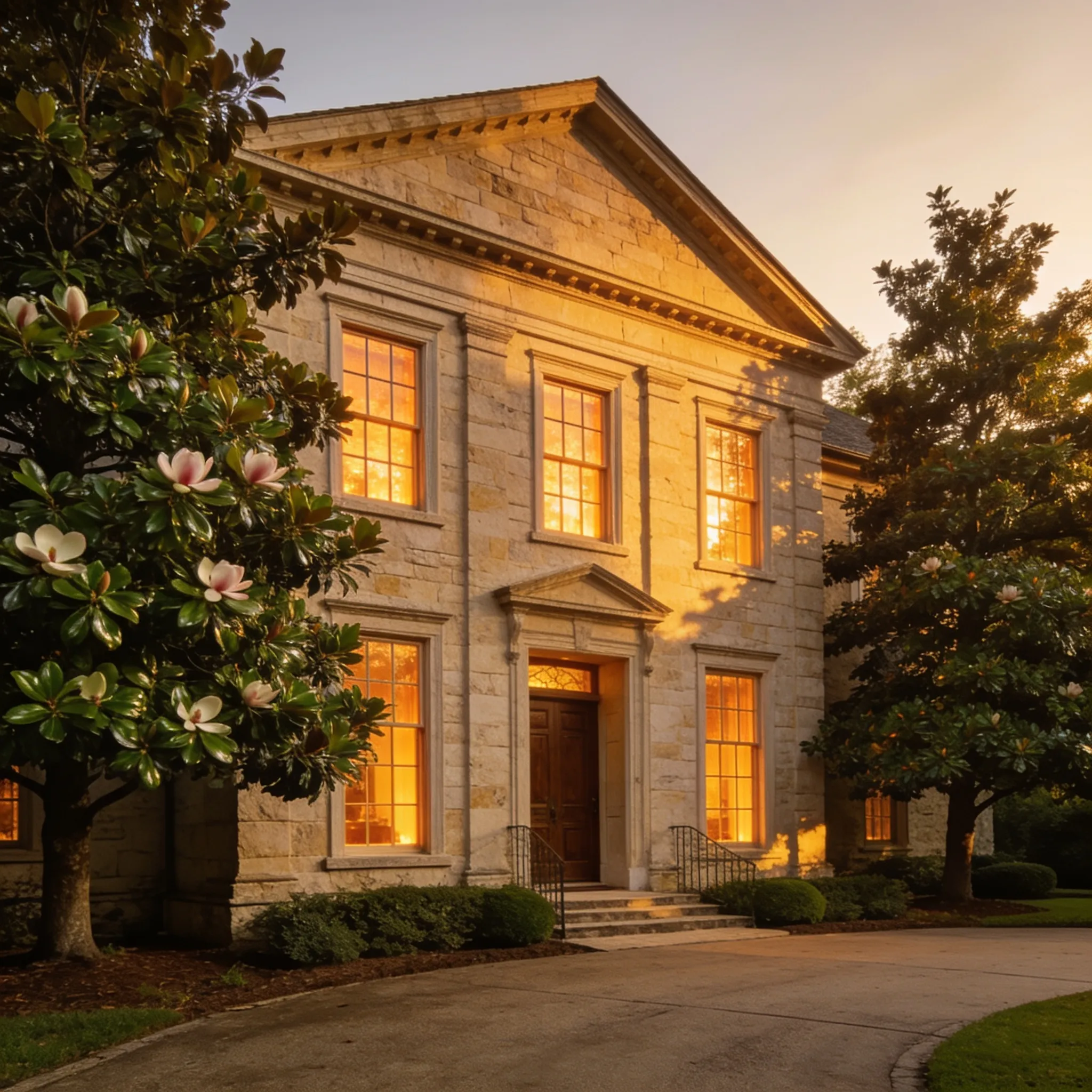 Whole-Home Replacement — Belle Meade Estate. Divided-light replacement windows installed across the full facade, precision-fit to preserve the home's classic character and backed by our written workmanship guarantee.